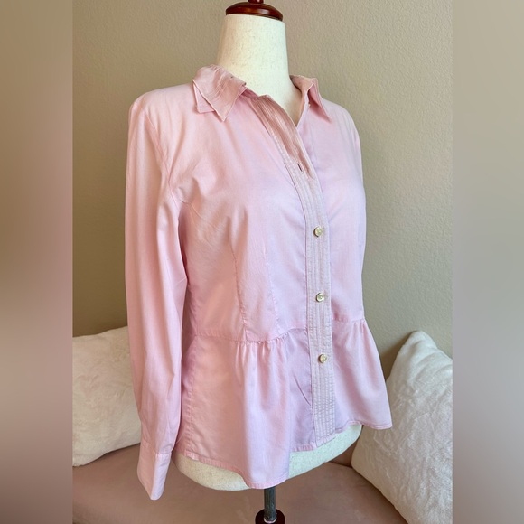 J. Jill Tops - J.Jill Long Sleeve Pin Tuck Cotton Blouse Top Pleated Layered Collar Women's M